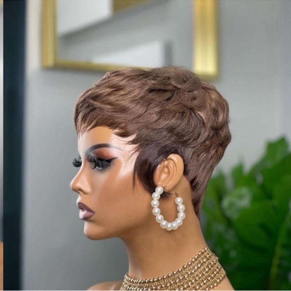 Pixie Cut Wig Human Hair for Black Women Brown Short Wig New - Picture 4 of 7